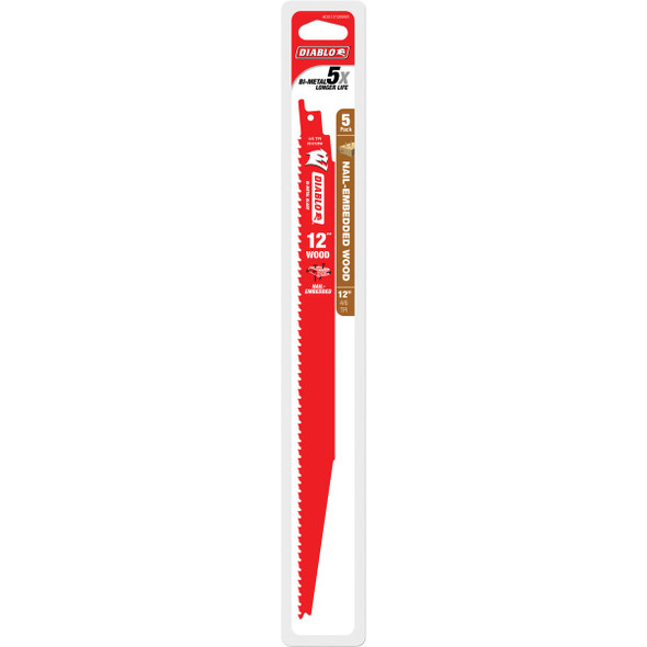 Diablo Demo Demon 12 In. 4/6 TPI Bi-Metal Nail-Embedded Wood Reciprocating Saw Blade (5-Pack)