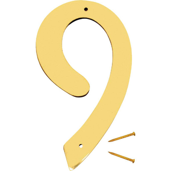 Hy-Ko 4 In. Polished Brass House Number Nine BR-40/9