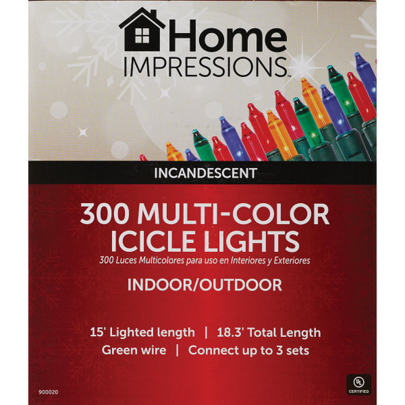 Home Impressions Multi 300-Bulb Mini\nIncandescent Icicle Light Set with\nGreen Wire