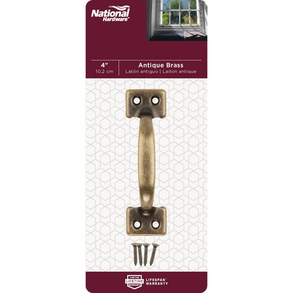 National Hardware 4 In. Antique Brass Window Sash Lift N164-848 242357
