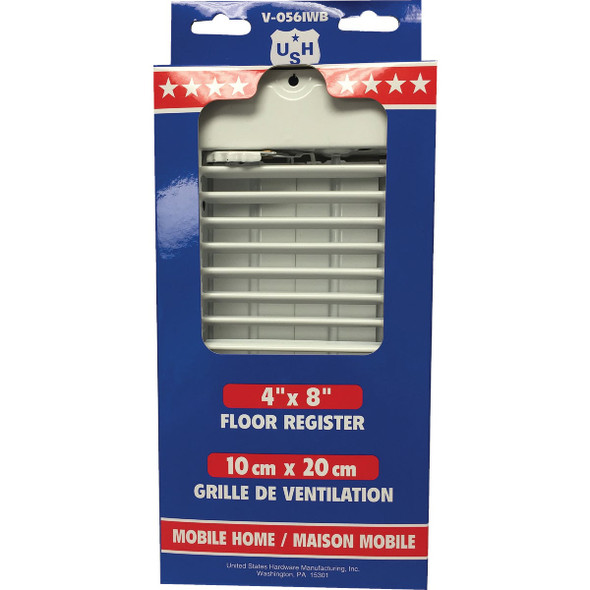 United States Hardware 4 In. x 8 In. x 1-5-16 In. White Steel Floor Register V-056IWB 250996