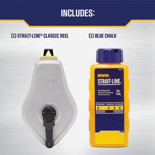 Irwin STRAIT-LINE 100 Ft. Classic Chalk Line Reel and Chalk, Blue IWHT48441BC 310468
