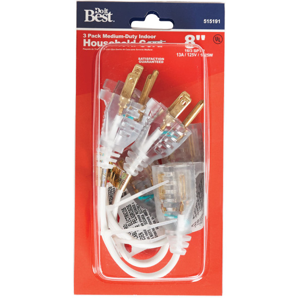 Do it Best 8 In. 16/3 Short Extension Cord Set (3-Pack) 556991