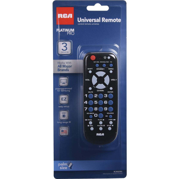 RCA 3-Device Universal Black Remote Control RCR503BE