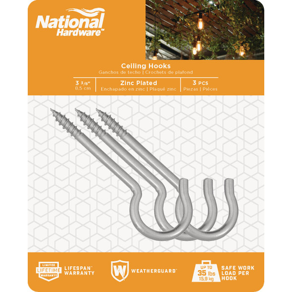 National Hardware 3-3-8 In. Zinc Finish Ceiling Hook (3-Pack) N120-816 212530
