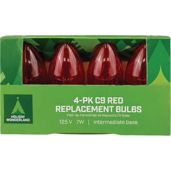 Home Impressions C9 Red Transparent 125V Replacement Light Bulb (4-Pack) 906603 906603