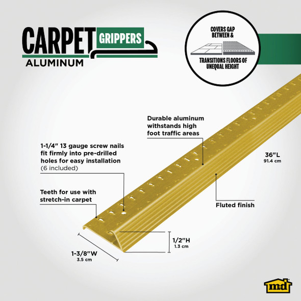 M-D Building Products Satin Brass 1-3-8 In. x 3 Ft. Aluminum Carpet Gripper 79053 262404