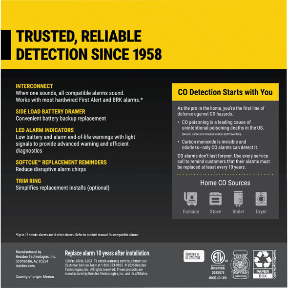 First Alert Hardwire Co Detector CO1-W01-B12 407143