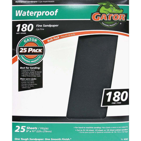 Gator Blade Waterproof 9 In. x 11 In. 180 Grit Fine Sandpaper (25-Pack) 4242