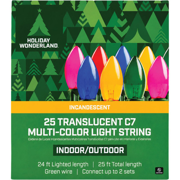 Holiday Wonderland Transparent Multi 25-Bulb C7 Incandescent Light Set 905429 905429