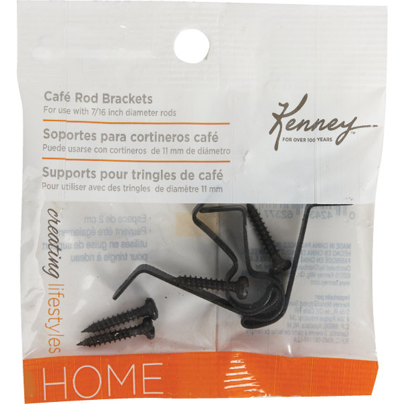 Kenney Black 7/16 In. Cafe Rod Bracket (2-Pack) Kenney Black 7/16 In. Cafe Rod Bracket (2-Pack)