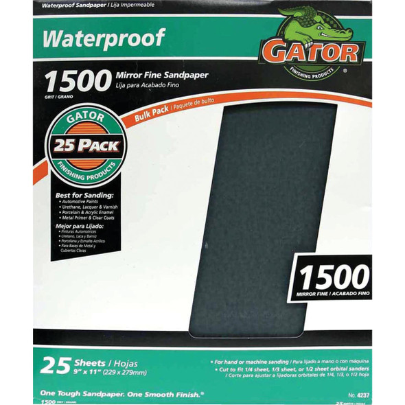 Gator Blade Waterproof 9 In. x 11 In. 1500 Grit Mirror Fine Sandpaper (25-Pack)