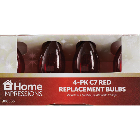 Home Impressions C7 Red Transparent 125V Replacement Light Bulb (4-Pack)