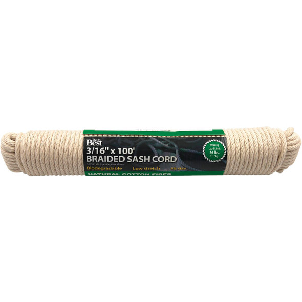 Do it Best 3/16 In. x 100 Ft. White Solid Braided Cotton Sash Cord 218838 Do it Best 3/16 In. x 100 Ft. White Solid Braided Cotton Sash Cord 218838
