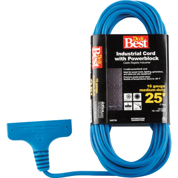 Do it Best 25 Ft. 16/3 Extension Cord with Power Block RP-JTW163-25X-BL