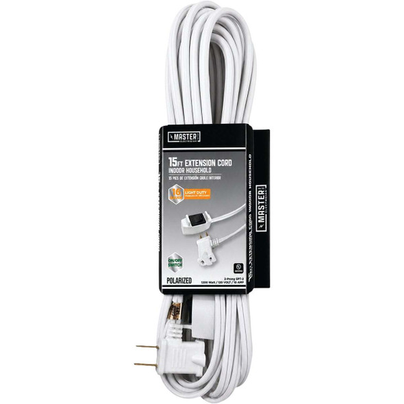 Master Electrician 15 Ft. 16/2 White Extension Cord with Switch 09345ME