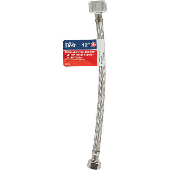 Do it Best 1/2 In. FIP x 7/8 In. BC x 12 In. Braided Stainless Steel Toilet Supply Line