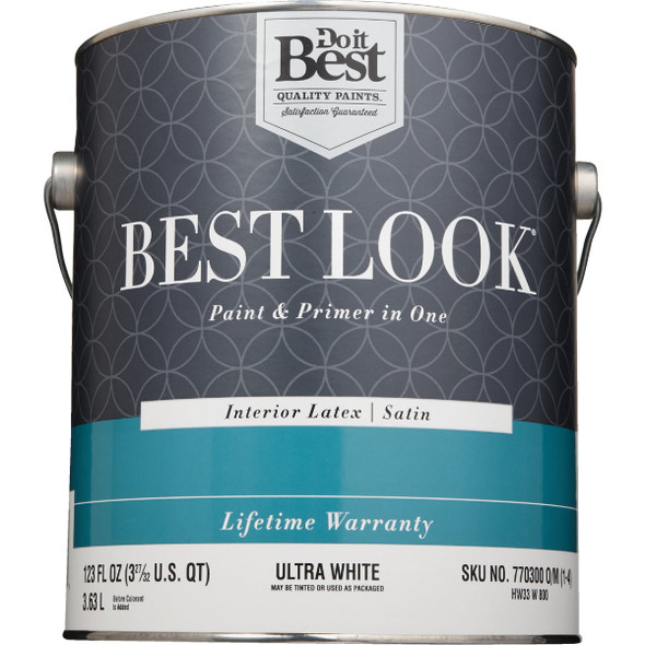 Best Look Latex Premium Paint & Primer In One Satin Interior Wall Paint, Ultra White, 1 Gal.