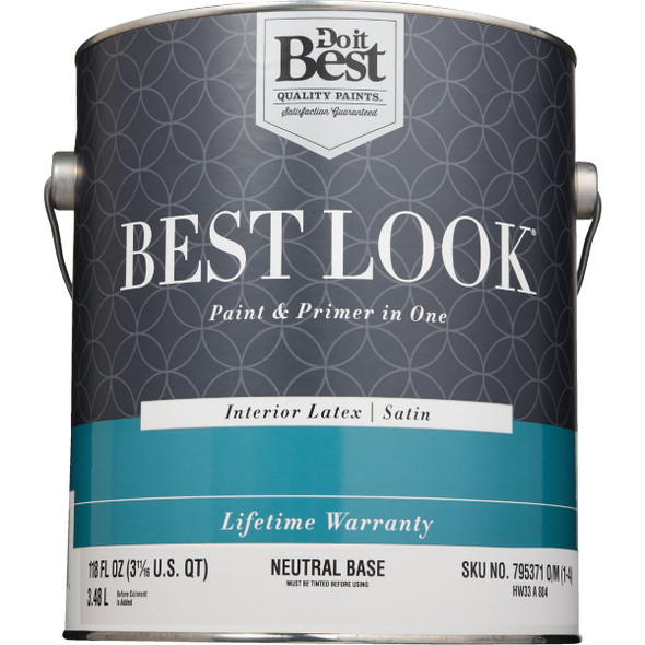 Best Look Latex Premium Paint & Primer In One Satin Interior Wall Paint, Neutral Base, 1 Gal.