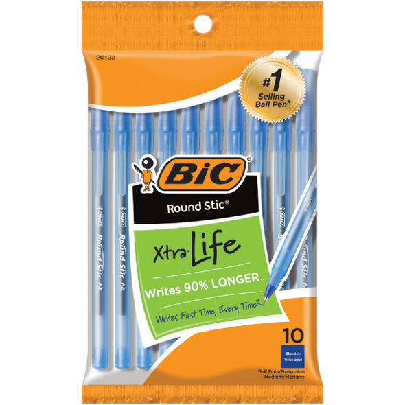 Bic Round Stic Medium Point Blue Ball Pen (10-Pack) GSMP101BLU