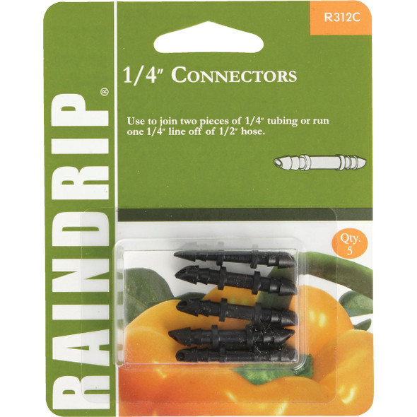 Raindrip 1/4 In. Tubing Barbed Connector Coupling (5-Pack) R312CT Raindrip 1/4 In. Tubing Barbed Connector Coupling (5-Pack) R312CT