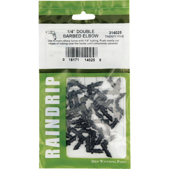 Raindrip 1/4 In. Tubing Double Barbed Elbow (25-Pack) Raindrip 1/4 In. Tubing Double Barbed Elbow (25-Pack)