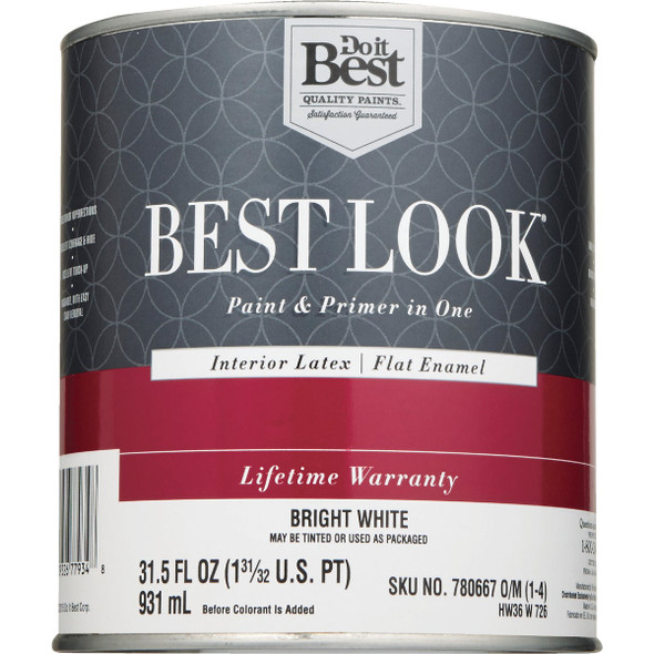Best Look Latex Premium Paint & Primer In One Flat Enamel Interior Wall Paint, Bright White, 1 Qt.
