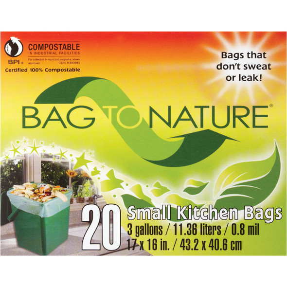 Bag-To-Nature 3 Gal. Compostable Green Trash Bag (20-Count) 41201