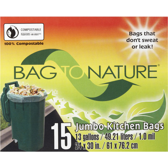 Bag-To-Nature 13 Gal. Compostable Green Trash Bag (15-Count) 21205