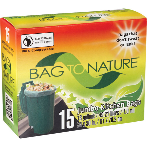 Bag-To-Nature 13 Gal. Compostable Green Trash Bag (15-Count) Bag-To-Nature 13 Gal. Compostable Green Trash Bag (15-Count)