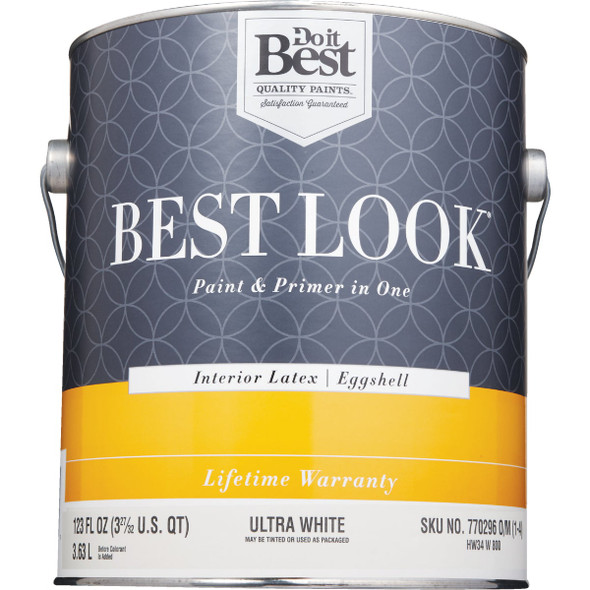 Best Look Latex Premium Paint & Primer In One Eggshell Interior Wall Paint, Ultra White, 1 Gal.
