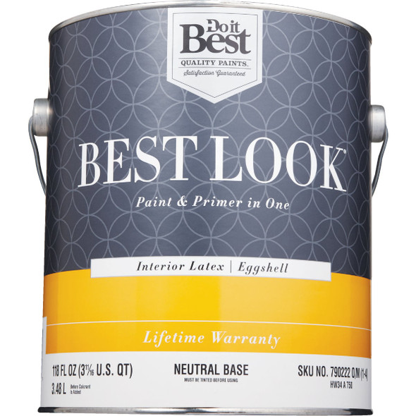 Best Look Latex Premium Paint & Primer In One Eggshell Interior Wall Paint, Neutral Base, 1 Gal.