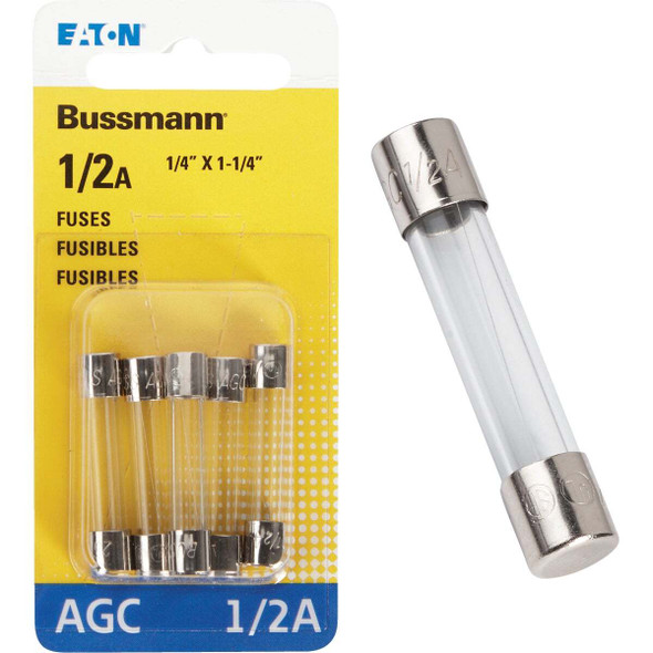 Bussmann 1/2A 250V AGC Glass Tube Automotive Fuse (5-Pack) BP/AGC-1/2-RP