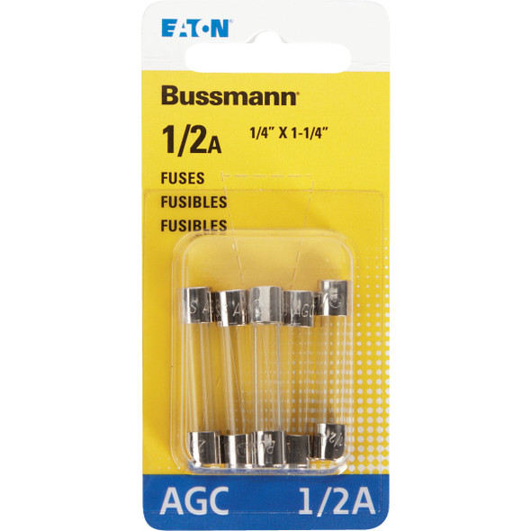 Bussmann 1/2A 250V AGC Glass Tube Automotive Fuse (5-Pack)