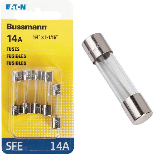 Bussmann 14A 32V SFE Glass Tube Automotive Fuse (5-Pack) BP/SFE-14-RP