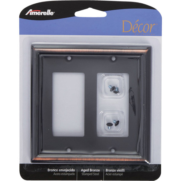 Amerelle Chelsea 2-Gang Stamped Steel Rocker Decorator Wall Plate, Aged Bronze Amerelle Chelsea 2-Gang Stamped Steel Rocker Decorator Wall Plate, Aged Bronze