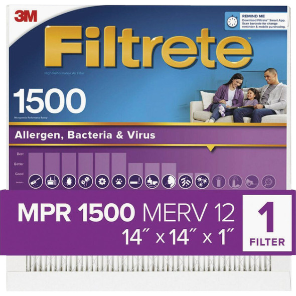 Filtrete High Performance Air Filter, 1500 MPR, 14 In. x 14 In. x 1 In. 2011-4