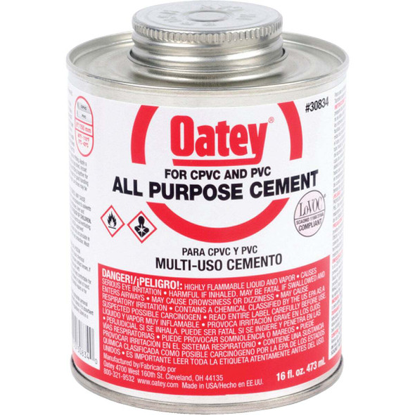 Oatey 16 Oz. Heavy Bodied Clear Multi Purpose Cement CPVC and PVC 30834