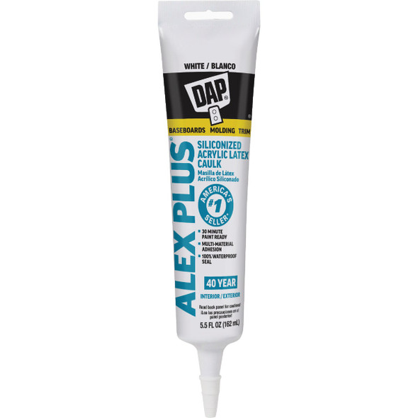 Dap Alex Plus 5.5 Oz. All Purpose White Siliconized Acrylic Latex Caulk