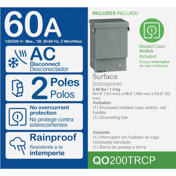 Square D QO 60A 240V Non-Fused Air Conditioner Disconnect Square D QO 60A 240V Non-Fused Air Conditioner Disconnect