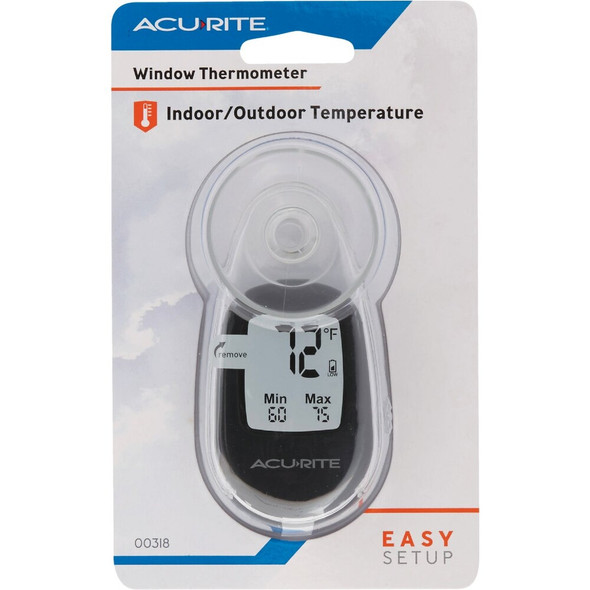 Acurite -4 deg F to 158 deg Fahrenheit Black Window Thermometer 00318A2 632694
