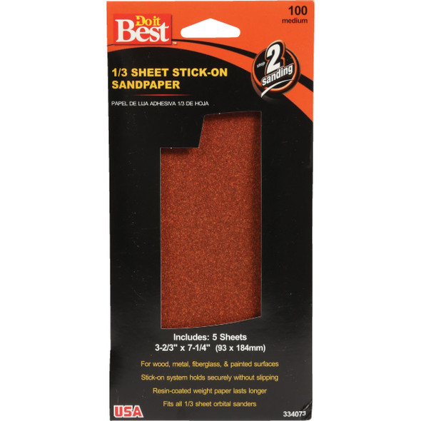 Do it Best 100 Grit 1/3 Stick-On Sheet Power Sanding Sheet (5-Pack) 334073GA