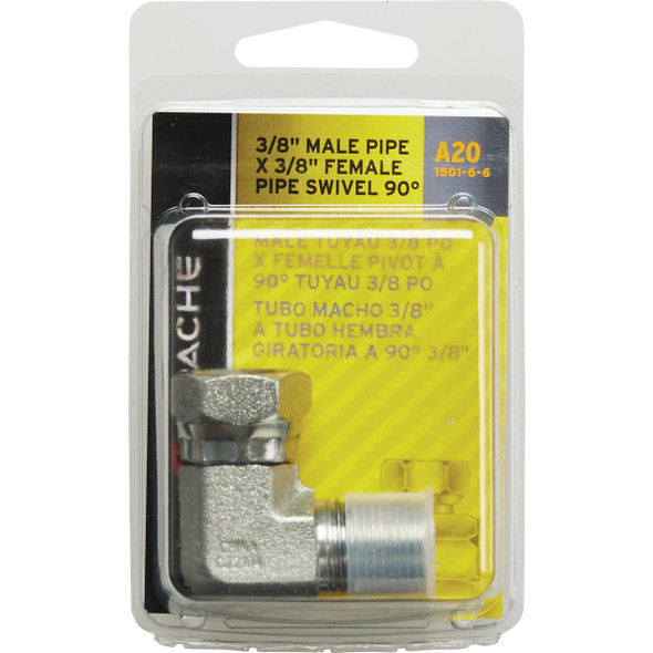Apache 3/8 In. Male Pipe x 3/8 In. Female Pipe Swivel 90 Deg. Hydraulic Hose Adapter Apache 3/8 In. Male Pipe x 3/8 In. Female Pipe Swivel 90 Deg. Hydraulic Hose Adapter