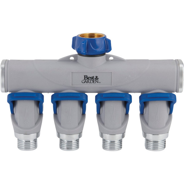 Best Garden Aluminum 4-Way Connector Hose Shutoff Manifold 37094