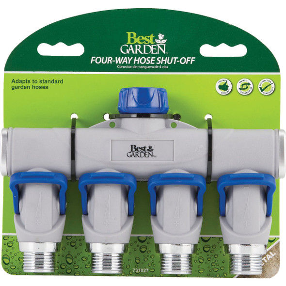 Best Garden Aluminum 4-Way Connector Hose Shutoff Manifold Best Garden Aluminum 4-Way Connector Hose Shutoff Manifold