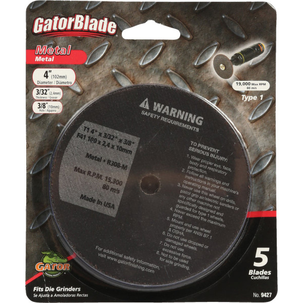 Gator Blade Type 1 4 In. x 3/32 In. x 3/8 In. Metal Cut-Off Wheel (5-Pack) 9427