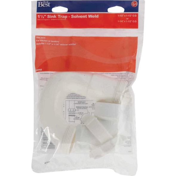 Do it Best Best 1-1/2 In. or 1-1/4 In. White Plastic Sink Trap with Reducer Washer