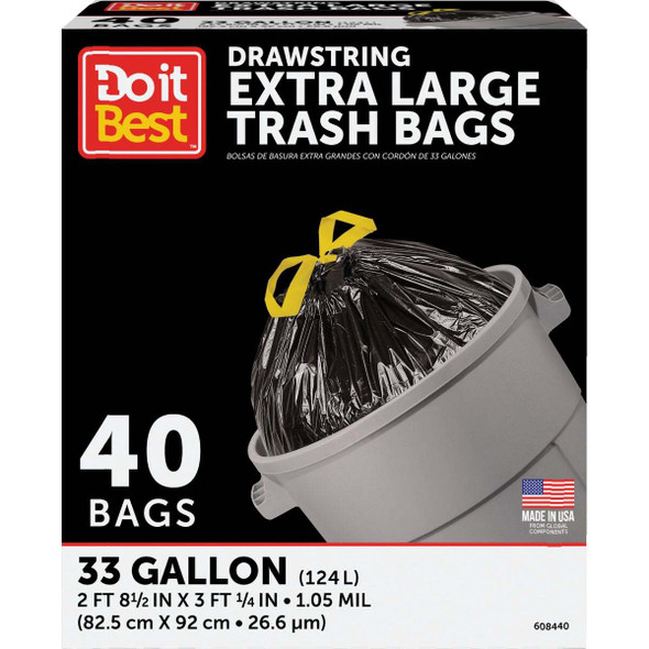 Do it Best 33 Gal. Extra Large Black Trash Bag (40-Count) 608440
