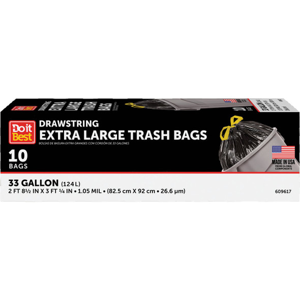 Do it Best 33 Gal. Extra Large Black Trash Bag (10-Count) 609617