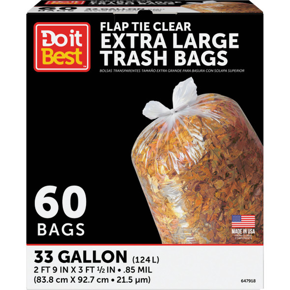 Do it Best 33 Gal. Extra Large Clear Trash Bag (60-Count) 647918